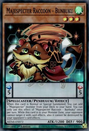 Majespecter Raccoon - Bunbuku - MZMI-EN072 - Super Rare - 1st Edition