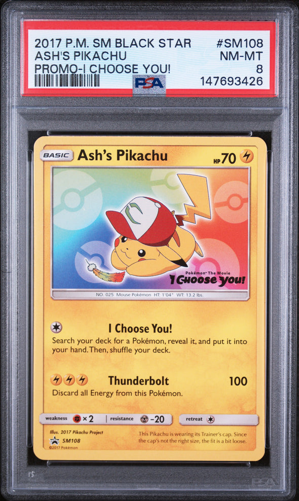 ASH'S PIKACHU (SM108) - POKEMON SM BLACK STAR PROMO - PROMO-I CHOOSE YOU! - NM-MT 8