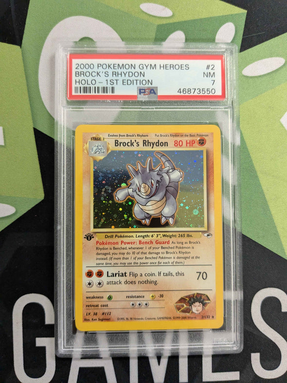 Brock's Rhydon - Gym Heroes - Holo 1st Edition- PSA Graded 7 NM