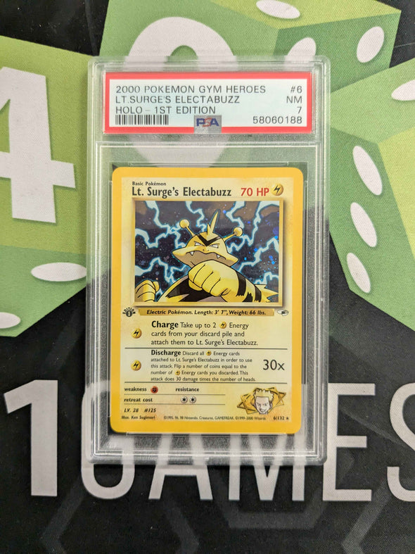 Lt.Surge's Electabuzz - Gym Heroes - Holo 1st Edition- PSA Graded 7 NM