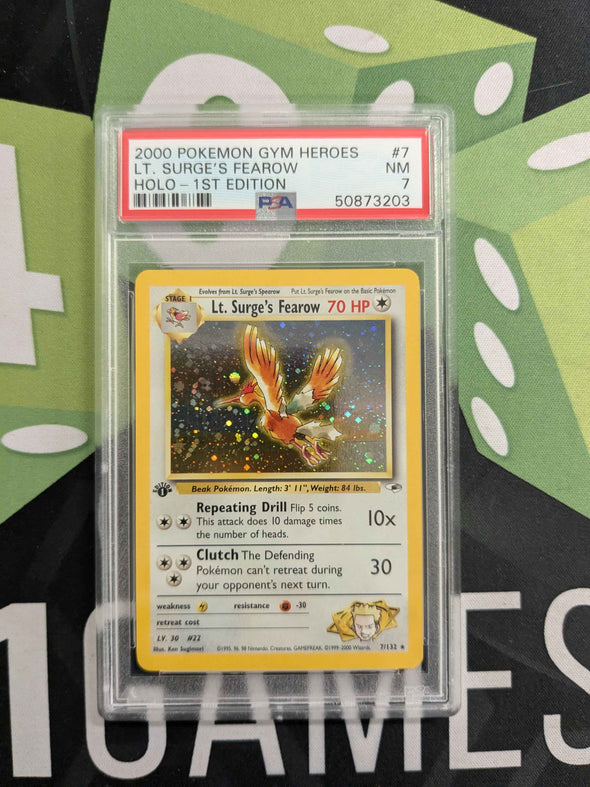 Lt.Surge's Fearow - Gym Heroes - Holo 1st Edition- PSA Graded 7 NM