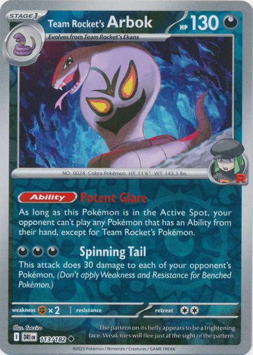 Team Rocket's Arbok - 113/182 - Uncommon - Reverse Holo