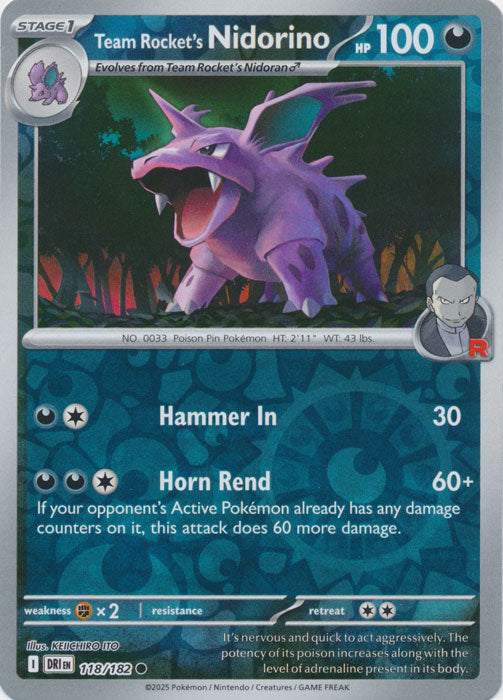 Team Rocket's Nidorino - 118/182 - Common - Reverse Holo