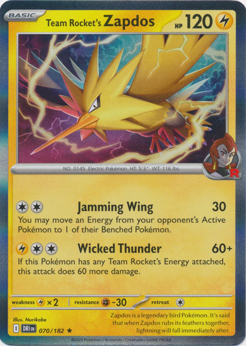 Team Rocket's Zapdos - 070/182 - Rare