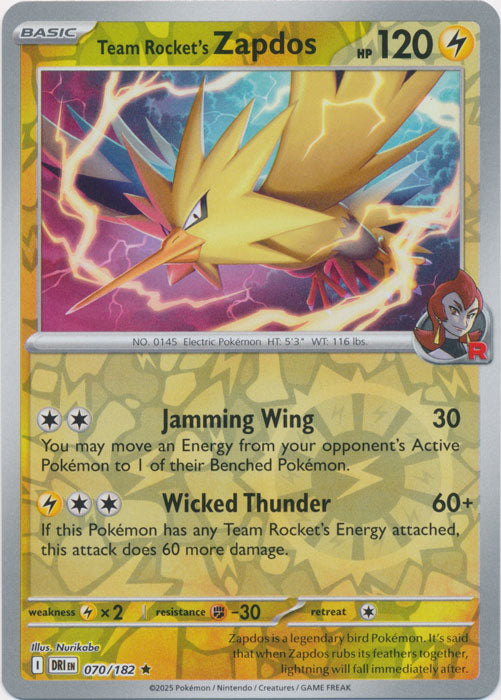 Team Rocket's Zapdos - 070/182 - Rare - Reverse Holo