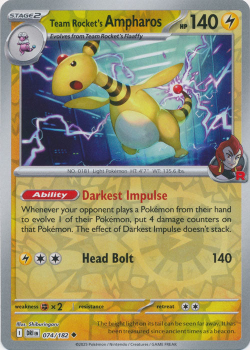 Team Rocket's Ampharos - 074/182 - Uncommon - Reverse Holo