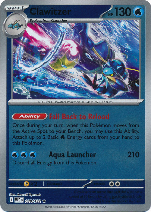 Clawitzer - 038/132 - Rare - Reverse Holo