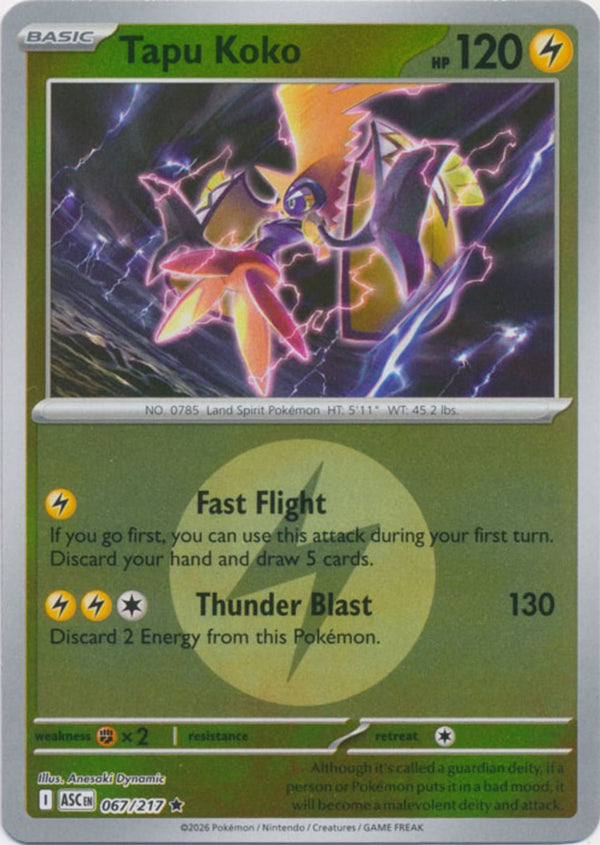 Tapu Koko (Energy Symbol Pattern) - 067/217 - Rare