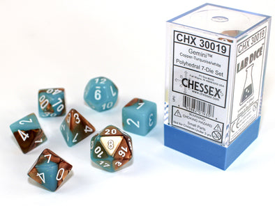 Chessex - 7 Piece - Gemini - Copper-Turquoise/White