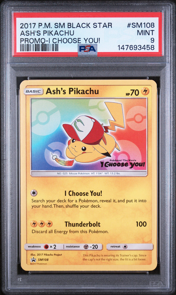 ASH'S PIKACHU (SM108) - POKEMON SM BLACK STAR PROMO - PROMO-I CHOOSE YOU! - MINT 9