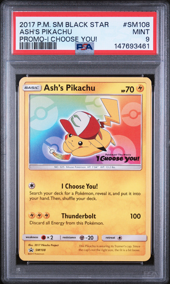 ASH'S PIKACHU (SM108) - POKEMON SM BLACK STAR PROMO - PROMO-I CHOOSE YOU! - MINT 9