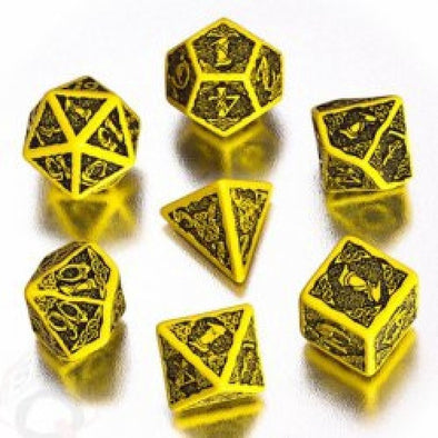 Dice Set - Q-Workshop - 7 Piece Set - Celtic - Yellow and Black (inactive) available at 401 Games Canada