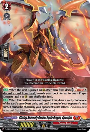 Blazing Heavenly Render Equip Dragon, Aparajea - D-BT13/003EN - Triple Rare