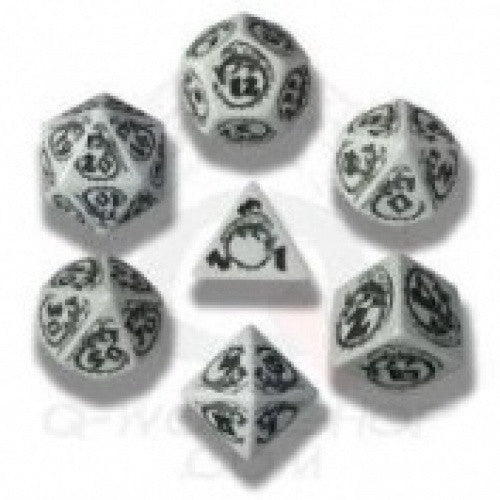 Dice Set - Q-Workshop - 7 Piece Set - Tribal - Grey and Black (inactive) available at 401 Games Canada